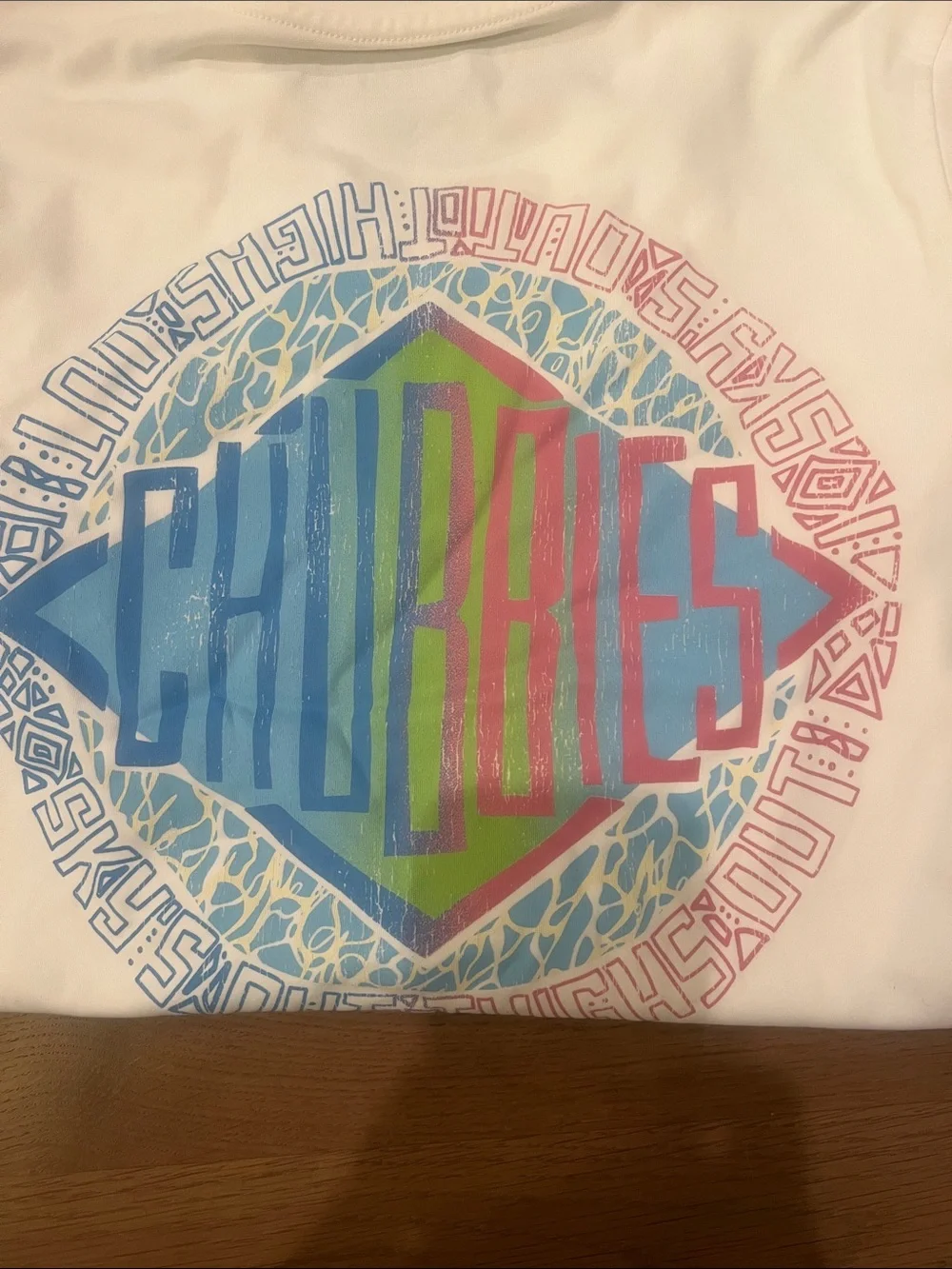 chubbies White Long Sleeve Tee with Pastel Rainbow Chest Logo
